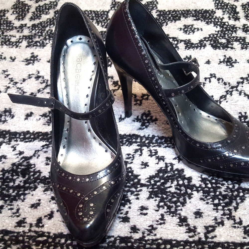 Black Leather Mary Jane Heels